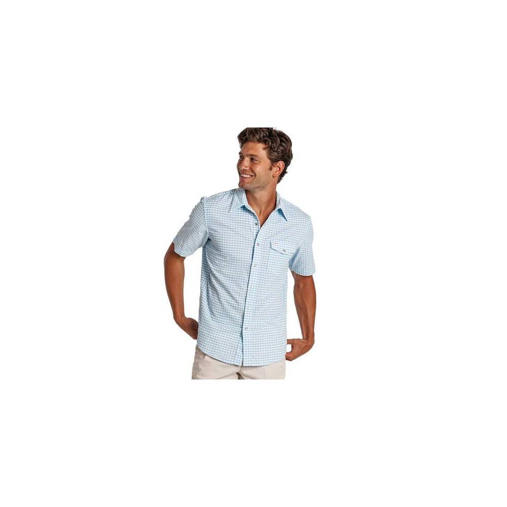 NEW CRIQUET short sleeve corduroy pearl snap shirt in gingham print - sky